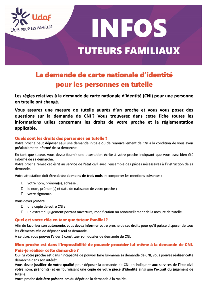 Information aux tuteurs familiaux carte d'identité de la personne en tutelle